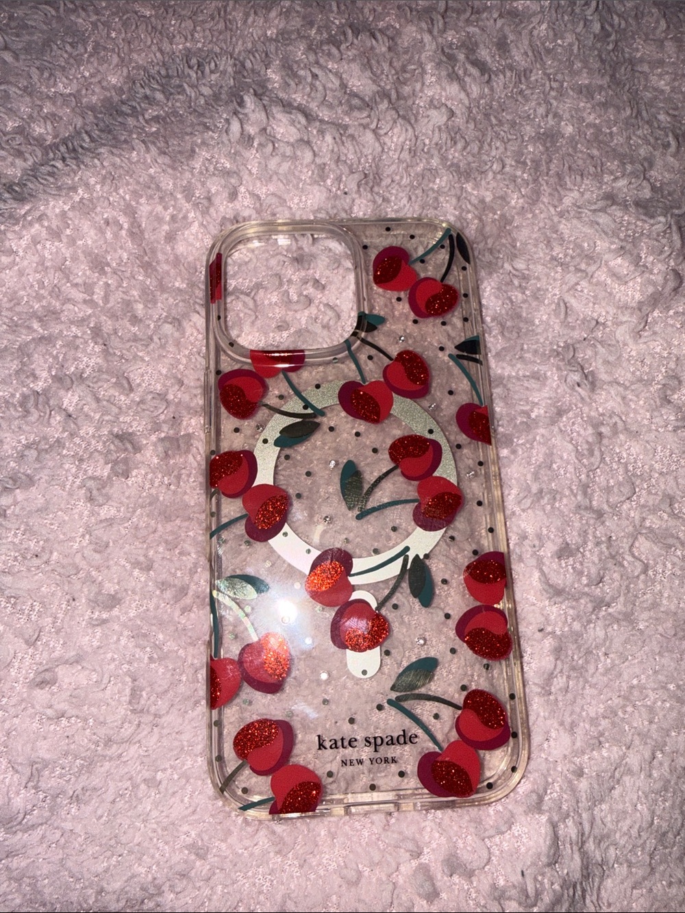 kate spade Clear Cherry Glitter Phone Case in Red MagSafe iPhone 16 Pro Max